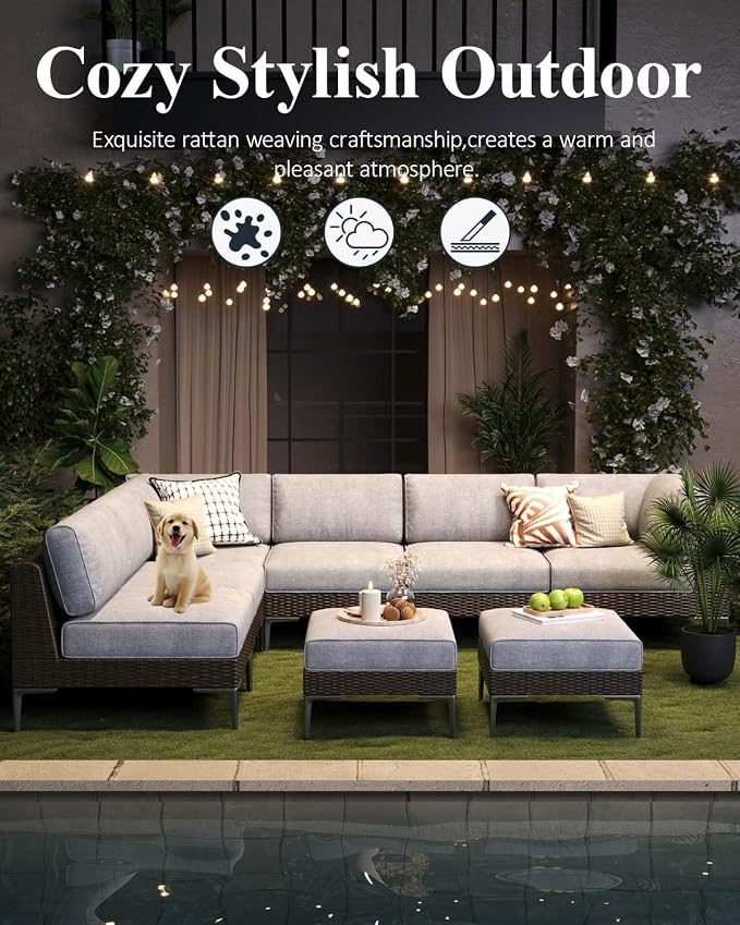 LayinSun 12-Piece Wicker Rattan Patio Furniture Set, Deep Seating Outdoor Modular Sectional Sofa Conversation Set with Thick Cushions for Lawn, Garden