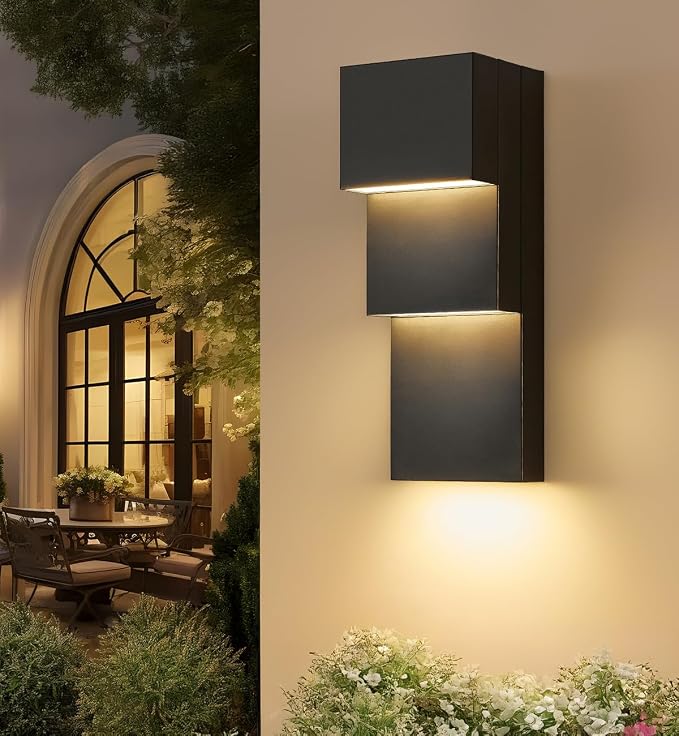Modern LED Outdoor Wall Sconce 30W Exterior Lighting Fixtures, Black Outside Lights for House Integrated LED Outdoor Wall Mount Lights for Front Porch Garage, Warm White 3000K, 1 Pack