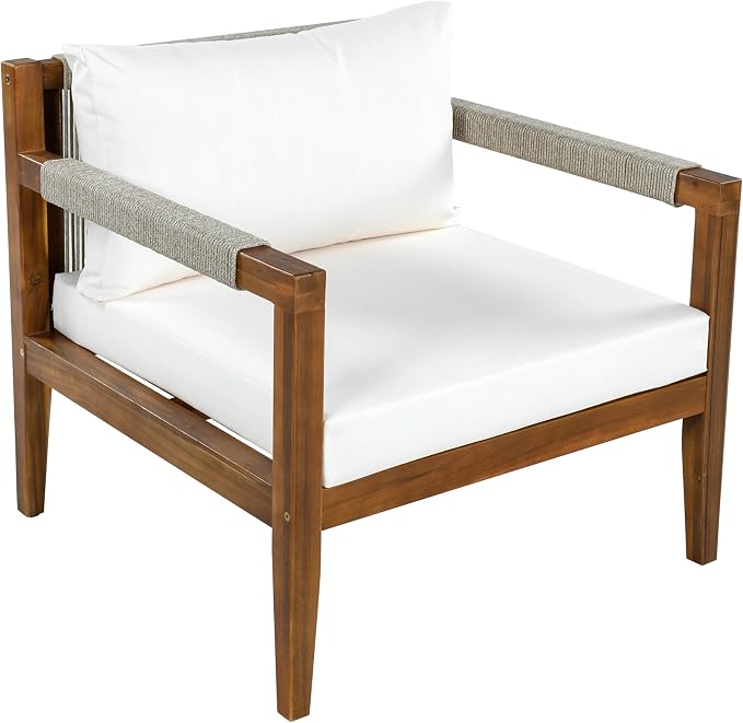 3 Pieces Outdoor Sectional Sofa Set, All Weather Rope Woven Patio Conversation Set with Solid Acacia Wood Frame, Water-Resistant Removable Cushions for Backyard Deck Poolside (Beige-4.19)