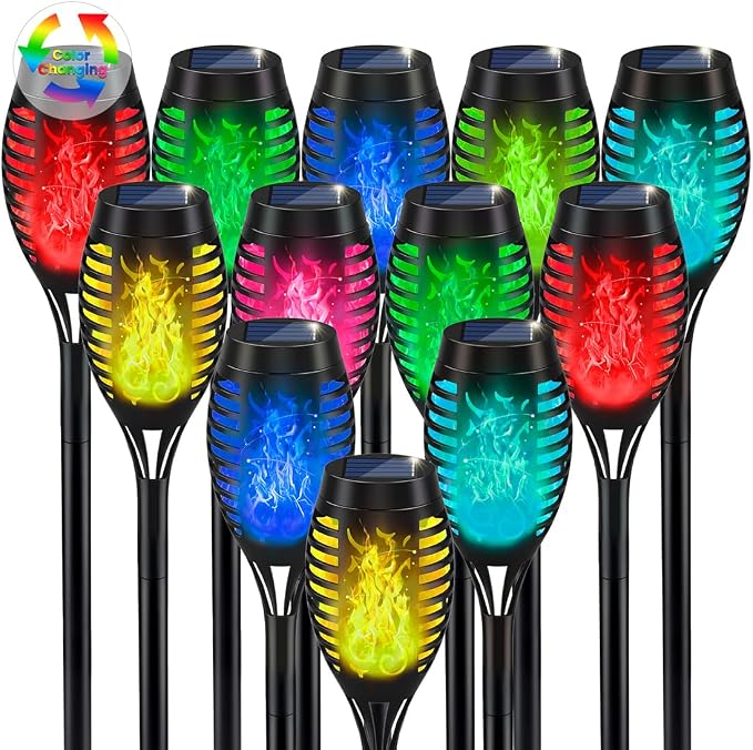 Christmas Decorations Outdoor, Multicolor Flickering Solar Christmas Lights | Flickering Flame Solar Torch Light for Xmas Decor, Solar Powered Christmas lights Waterproof for Yard Pathway Christmas Decor