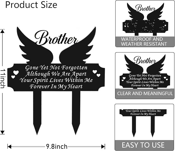 Metal Grave Marker Stake - Cemetery Garden Decor for Brother, Rust-Proof All-Weather Outdoor Remembrance Plaque, in Loving Memory of Brother Memorial Yard Sign