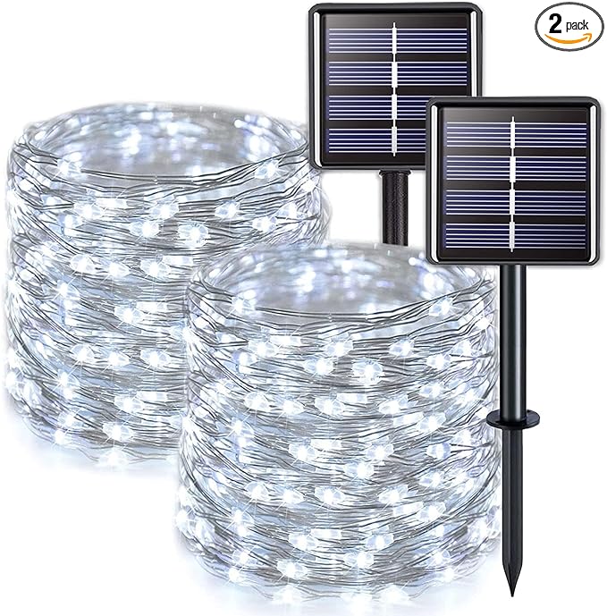 JMEXSUSS 2 Pack Solar String Lights Outdoor Total 66FT 200LED Fairy Lights | Outdoor Waterproof, 8 Modes Solar Christmas Lights for Outside Garden Tree Patio Yard Wedding Christmas Decorations, White