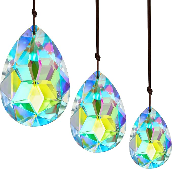 3 Pcs Colorful Bauhinia Crystal Prisms Suncatcher Chandelier Window Decor | Colorful Bauhinia Crystal Prisms Suncatcher Rainbow Maker 2 2.5 3 Inch for Window Chandelier Tree Decor