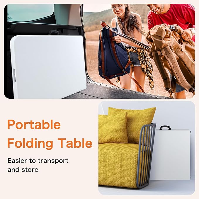 Sweetcrispy 6 FT Folding Picnic Table 2 Pack, Easy to Fold and Store, Foldable Table for Camping Picnic Dining Party Kitchen Outdoor Indoor with Carrying Handle