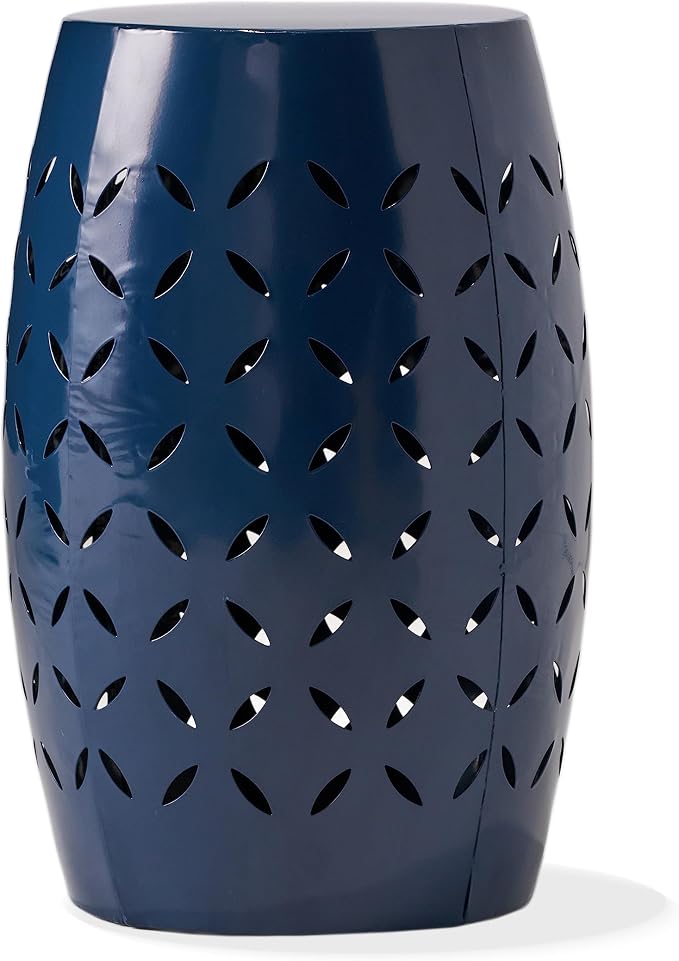 12" Outdoor Side Table, Metal Round Side Table, Multi Functional Decorative Cutout, Coffee Table, Night Stand, Plant Stand for Patio, Garden, Backyard, Gazebo Indoor (Dark Blue)