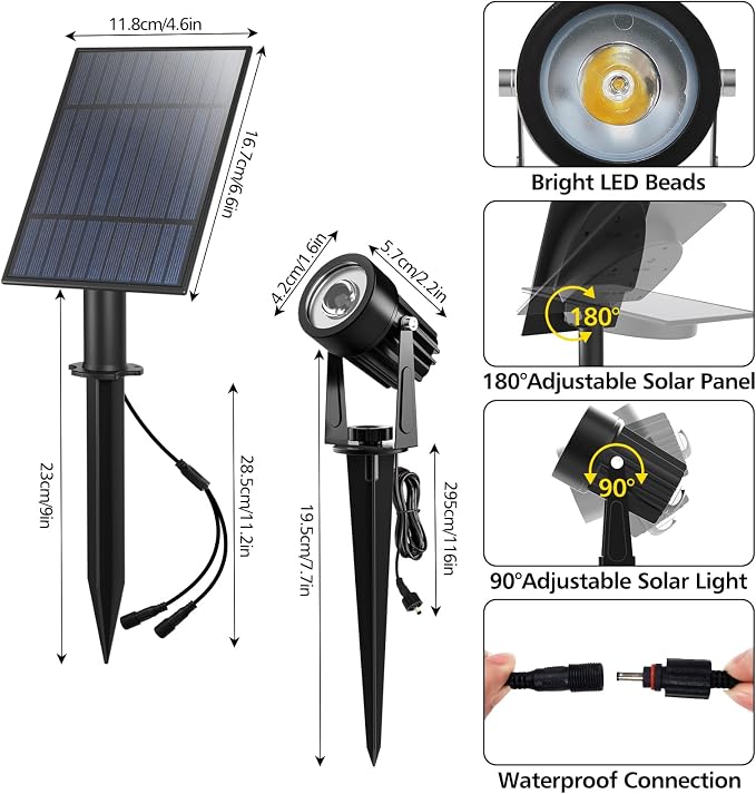 T-SUN Green Solar Spotlights Outdoor, 2-in-1 Waterproof Solar Landscape Spotlights, Dusk to Dawn Solar Lights for Trees, Garden, Yard, Driveway, Pool Area(Green)