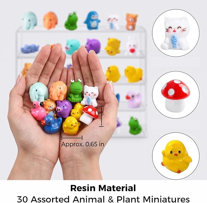Zerobe Miniature Resin Animal Sets, Tiny Figurine Collection, 30 PCS | 30 pcs miniature resin animal figurines for desktop displays, moss terrariums, and micro landscape garden decor