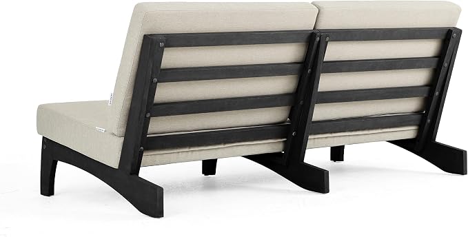 Outdoor Furniture Patio Couch, Weather Resistant 3-Seater Patio Sofa with Removable Cushion, Black Solid Wood Frame for Porch & Backyard Seating - Light Camel