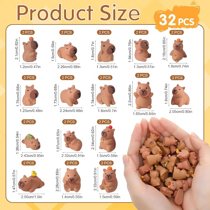32 Pcs Mini Capybara Figures 16 Styles Resin Capybaras Mini Figures Resin Animals