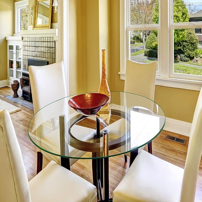Dulles Glass 36 inch Round Glass Table Top - Tempered - 3/8" Thick Glass Surface, Safe Flat Polished, Multipurpose for Dining Table, Patio, Coffee and End Table