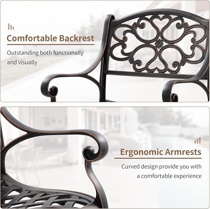 3 Piece Patio Bistro Set, Outdoor Cast Aluminum Dining Set, Patio Bistro Furniture Set Round Table with Umbrella Hole for Backyard Lawn Garden