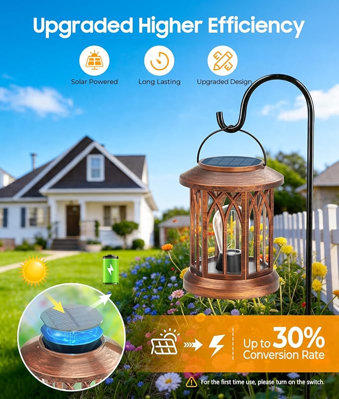 Solar Lanterns Outdoor Waterproof 6 Pack, Upgraded Solar Lantern Outdoor Lights with Metal Hooks Kit, Hanging Solar Lights for Outside Decorative Patio Yard Path Porch Garden Decor(Copper)