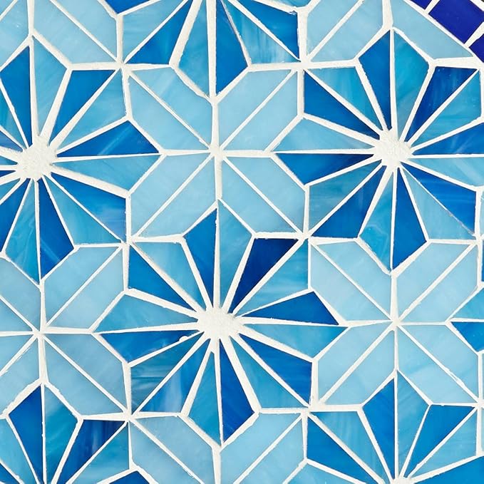 Teal Island Designs Blue Stars Coastal Black Metal Round Outdoor Accent Side Tables 14" Wide Set of 2 Mosaic Tile Tabletop Gracefully Curved Legs for Spaces Porch Patio Home House Balcony Deck Shed