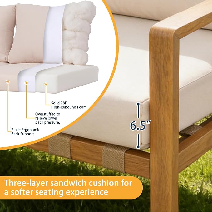 4-Piece L-Shaped Outdoor Patio Furniture Set, All-Aluminum Corner Sectional Sofa with Wood Grain Finish, Cushioned Seating & Plastic Wood Coffee Table, for Backyard & Balcony