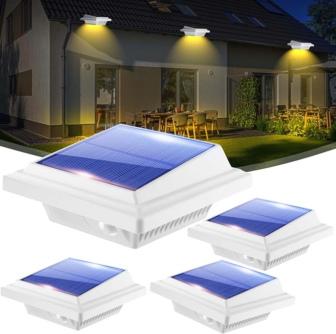 Gutter Lights, 40 LEDs Solar Patio Decor Light, Deck Lights Outdoor Waterproof Fence Light for Wall Backyard Porch, Patio, Pool,Step Stairs, Yard, Garden, Pathway - 4 Pack-White,Warm White Light
