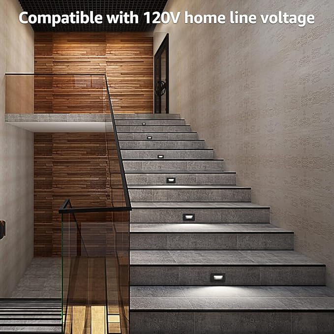 LEONLITE 12-Pack 5CCT 120V LED Step Lights, Horizontal, Black | 150LM, 5%-100% Dimmable, CRI90, ETL, Indoor Outdoor Stair Lights, Wet Location, 2700K/3000K/3500K/4000K/5000K, Aluminum