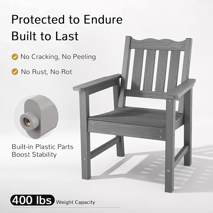 Stoog All-Weather Outdoor & Garden Chair, Patio Dining Chairs with 400 lbs Weight Capacity, Curveback Patio Chair for Backyard, Porch, Pool and Deck, Grey