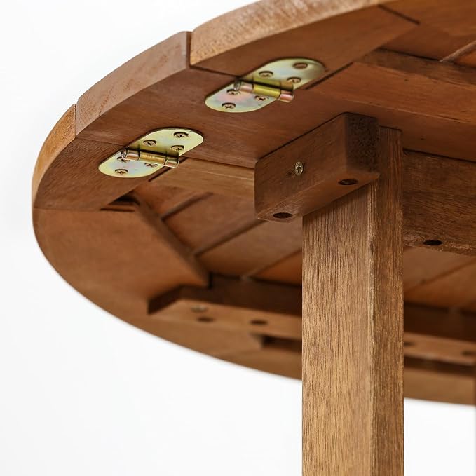 Furinno TIOMAN Patio Table, Gateleg Round Outdoor Side Table, Coffee Table, for Patio, Garden, Porch, Natural