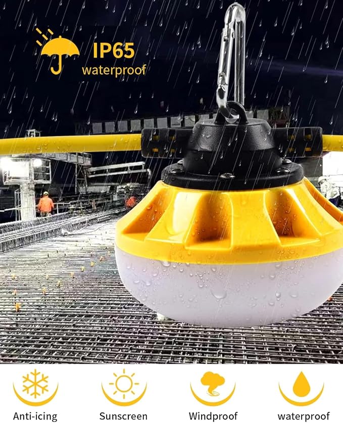 100FT LED Construction String Lights, with 10 Bulbs Industrial Grade 100W | 10000LM Temporary Work Lights,Linkable 5000K Super Bright Weatherproof Lighting for Construction Site, Job Site,&Outdoor Use
