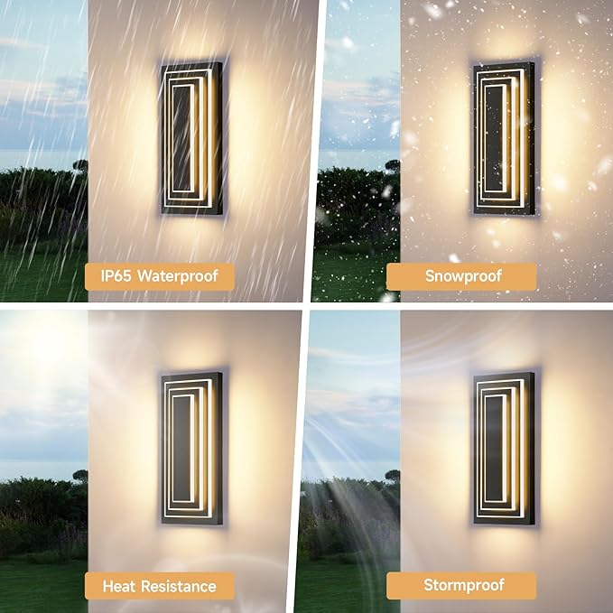 Outdoor Wall Lights 3-Tier Large Exterior Lighting Fixtures 15.7 in | Modern Acrylic Wall Sconce For Front Porch,Garage, Included LED 3000K Warm White 24W Light Bead, 360° Angle,Waterproof,2 Pack