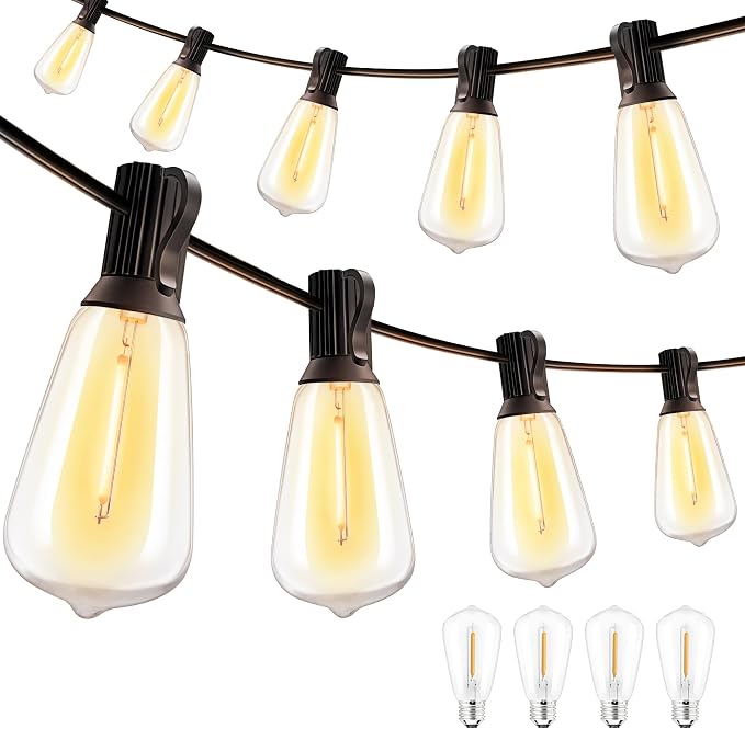 Ollny Outdoor String Lights 205FT, Shatterproof Connectable Patio Lights with 80 ST38 Vintage Edison LED Bulbs, 2200K Warm White Waterproof Outside Lights for for Backyard Porch Balcony Camping Bistro