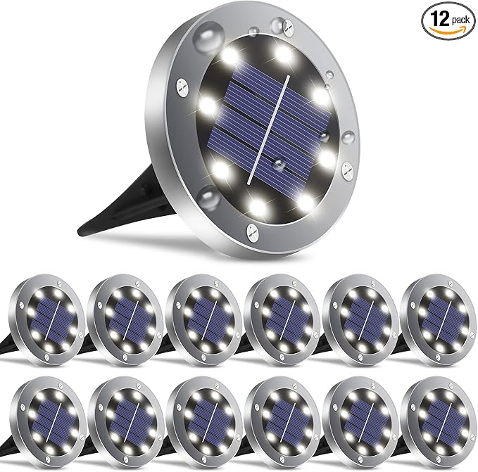 OULONGER 4.6inch Solar Ground Lights 12Packs, Garden Solar Outdoor Waterproof Pathway Bright In-Ground Landscape Lights for Patio, Lawn, Yard, Driveway, Step and Walkway(White Light)