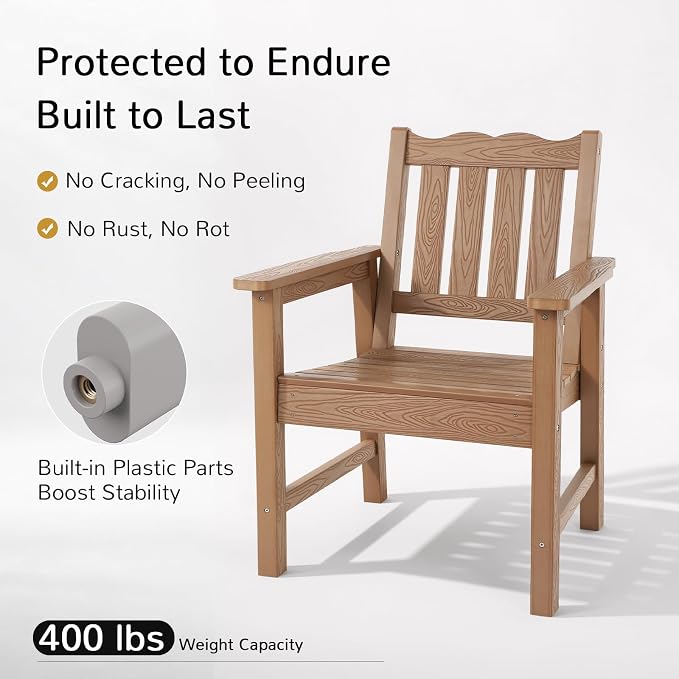 Stoog All-Weather Garden Bench & Chairs Set, 3-Piece Patio Furniture Set, Include 2 Outdoor Chairs and 1 Outdoor Bench, Teak