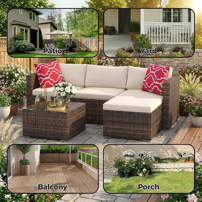 Litake 5 Piece Patio Furniture Sets, Modular Sectional Sofa Set, All-Weather PE Rattan Wicker with Cushions, Conversation Furniture for Backyard, Poolside & Garden