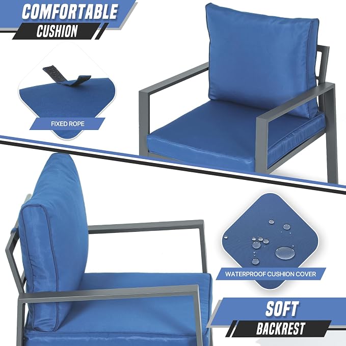 4-Piece Outdoor Patio Furniture Set, Steel Frame Patio Conversation Set with Tempered Glass Side Table for Garden Yard Poolside