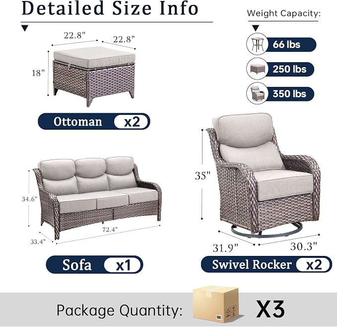 Luxury High Back Outdoor Furniture with 6-Inch Thick Cushions, Patio Furniture Set with Swivel Chairs, 5 PCS Wicker Conversation Set for Porch, Balcony, Deck and Yard