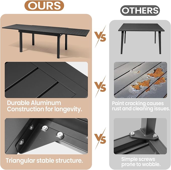 53"-106" Extendable Outdoor Dining Table Black Aluminum Expandable Patio Dining Table for 6-10 People All-Weather Extending Dining Table for Backyard Lawn Garden(Only Table)
