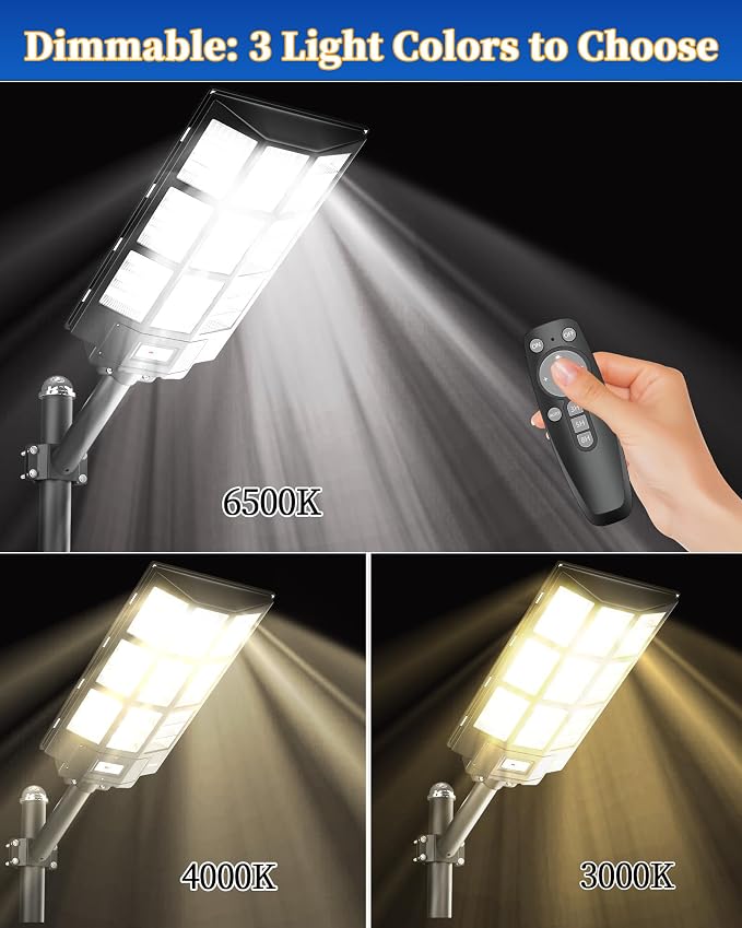 Solar Street Lights Outdoor, Of-7200W Commercial Parking Lot Light | Solar Flood Light, LED Area Light with Motion Sensor, Dusk to Dawn, Remote Control for Security Lighting in Streets, Barns