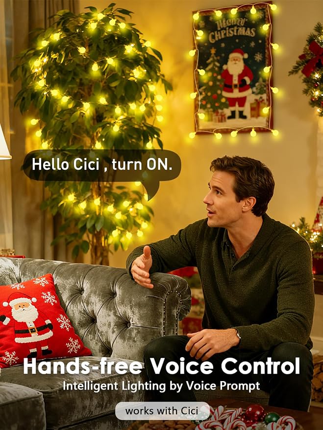 Connectable String Lights Indoor 100LED Smart Voice Controlled Fairy Lights | 43FT Warm White Globe Light Plug in, 12 Modes, Timer & Remote, IP44 Waterproof, for Bedroom Classroom Christmas Room Decor