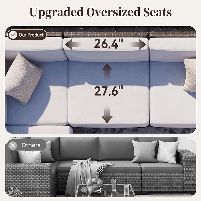 LazySunsets Patio Furniture Set, 6 Pieces Wicker Outdoor Sectional Sofa with 10'' Ultra-Thick Cushions & Ottomans, All-Weather Rattan Conversation Set for Backyard Poolside, Brown/Light Gray
