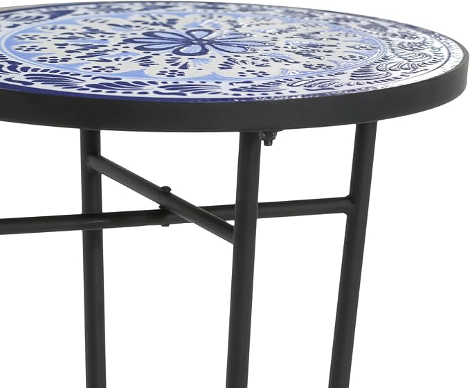 Outdoor Metal Side Table with Ceramic Tile Top Mosaic Patio Side Table and Plant Stand Tables, Round Side End Tables for Yard Porch Balcony Garden, Daisy Purple