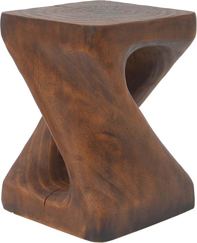 Faux Concrete Side Table Outdoor Faux Stone End Table, Round Outdoor Accent Tables, Garden Stool Plant Stand for Porch, Backyard, Brown, 11.75" x 11.75" x 16"