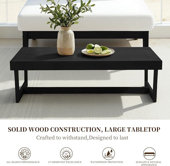 4 Pieces Patio Furniture Sets, Black Wood Outdoor Sectional Furniture with Coffee Table, 4 Seats Patio Sofa Couch Conversation Set for Backyard Deck - Gray