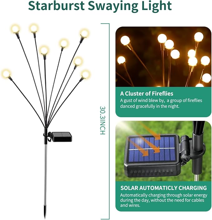 vignuto Solar Lights Outdoor Waterproof, 8 Packs 64LED, Solar Garden Lights, Garden Decor, Patio Decor, Unique Gifts for Women, Gifts for Grandma