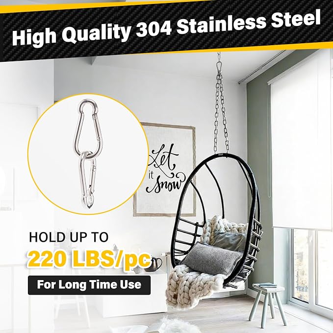 Hammock Hanging Kit, Load Capacity 1400 lb, Stainless Steel Hammock Hook Carabiner Set for Yoga Hammock Swing Chair Indoor Outdoor Relaxation (4-Pack Carabiner Clips)