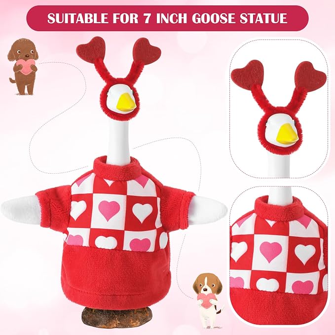 7'' Desk Valentine Heart Goose Outfit Mini Porch Goose Clothes Yard Silly Lawn Duck Shirt for School Classroom Cement Plastic Duck Student