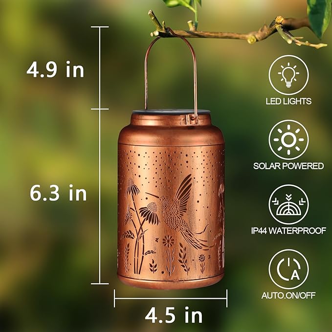 Solar Lanterns Outdoor Waterproof Garden Decor Gifts for Women(Hummingbird | Metal Hanging Solar Lights Birthday Gifts for Grandma Mom Solar Decoration Outside for Yard, Patio, Backyard, Porch