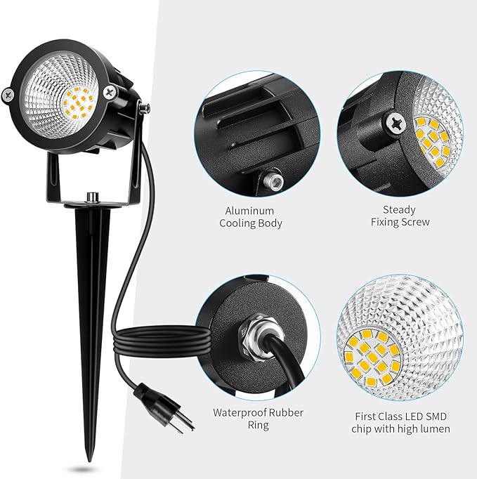 REEGOLD Outdoor Spotlight Warm White 2700K, 10W LED Spot Lights Outdoor for Yard Garden Tree, 120V Plug in Landscape Lighting with IP65 Waterproof for Halloween Christmas Decor, 4 Pack