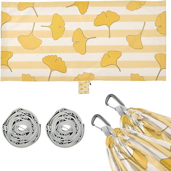 Yellow White Striped Ginkgo Biloba Leaf 330lb Capacity Outdoor Hammock with Hanging Rope Indoor Hammock for Camping & Hiking Essential capas para la Lluvia