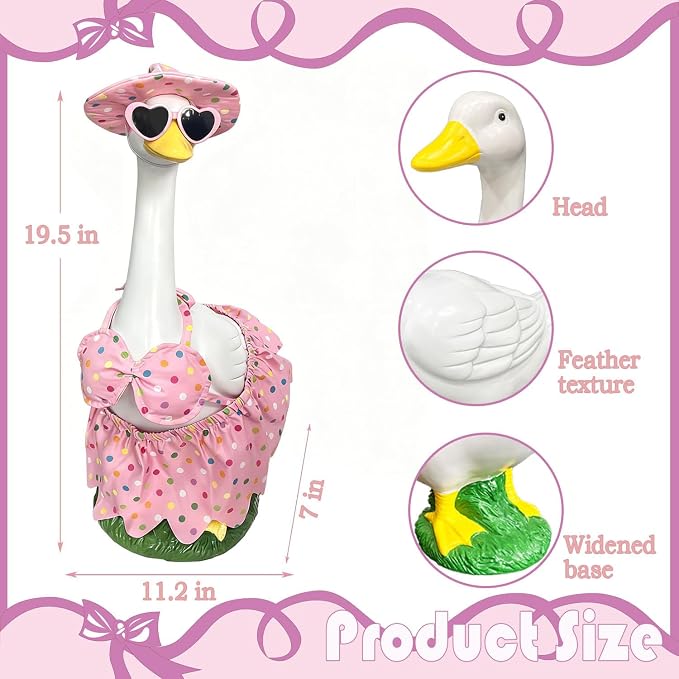 Porch Goose Statue with Outfits - 20" Large Porch Goose Statues Wear Pink Summer Bikini, Resin Animal Sculpture, Indoor or Outdoor Decor Figurine for Garden,Lawn,Pool,Entryway Accent,Housewarming Gift