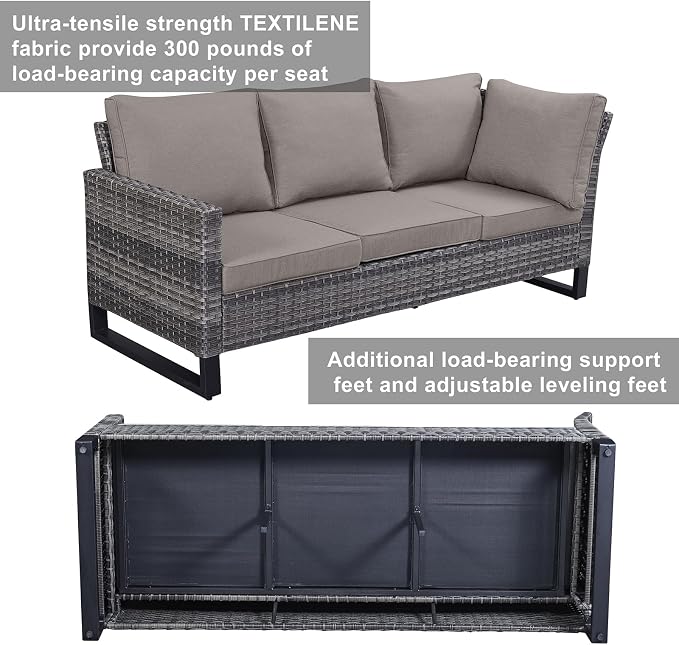 Belord Outdoor Sectional Furniture with Swivel Rocker Chair, 10 Pieces Wicker Patio Furniture Sets with Ottoman L Shaped Sofa Coffee Table Grey Cushion
