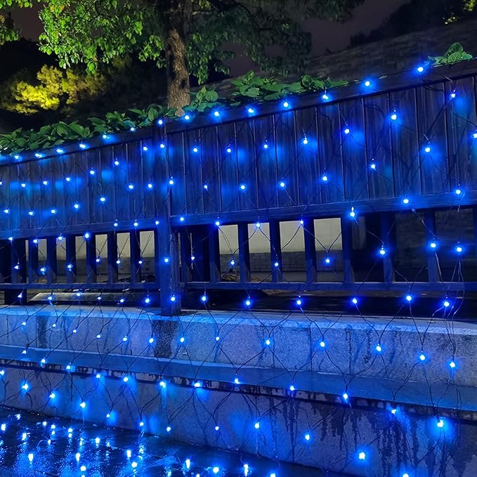 Blue Net Lights, 21x 5ft Christmas Bush Lights Outdoor Green Wire | 360 LED Large Net Mesh Lights Plug in, 8 Modes Waterproof Connectable Bushes Lights for Halloween Hedge Yard Decor