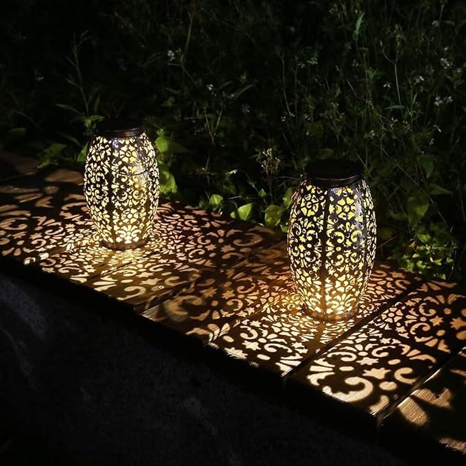 Solar Lantern Lights for Hanging or Table Outdoor Solar Light for Patio Courtyard Garden (Silver-1)