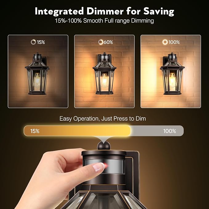 VIANIS Outdoor Motion Sensor Porch Light, Anti-rust 2-Pack Exterior Lighting Fixtures, Farmhouse Oil Rubbed Bronze Gold Trim Exterior Light,Waterproof Dusk to Dawn Outdoor Lighting with Tempered Glass
