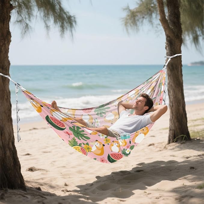 Camping Hammock Outdoor Hammocks for Outside Hamster Watermelon Flower Beach Trees Portable Lightweight with Pockets Tree Straps Indoor