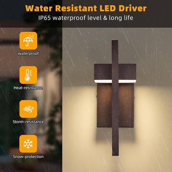 16.5'' Modern LED Outdoor Wall Sconce, Integrated LED Outdoor Light Fixtures Wall Mount Exterior Lights, Brown Front Porch Outside Lighting for House, Backyard, Warm White 3000K, 1 Pack